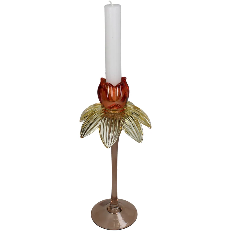 Kerzenständer Blume Glas mehrfarbig 11x11x25cm