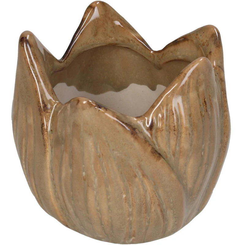Vase Steingut Beige 9x8.5x9cm