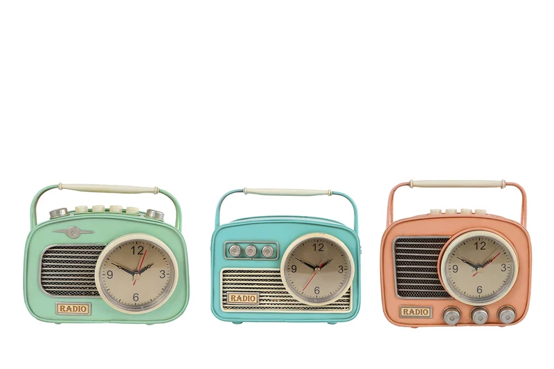 Uhr "Radio" grün/blau/pink 3er-Sortiment Metall 18,5x7,5x17cm