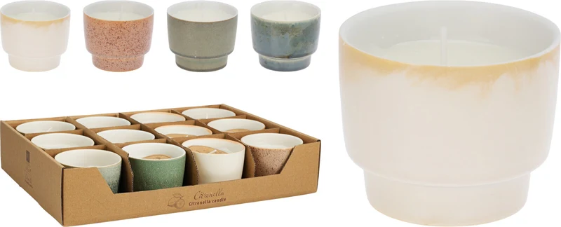 CITRONELLA-KERZE IM KERAMIKTOPF D7,5 H6CM 4 ASSORTIERT