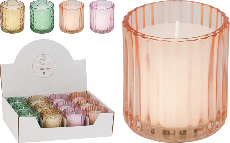 CITRONELLA-KERZE IM RIPPELGLAS, 4ER-SET, DURCHMESSER 8,5 CM, HÖHE 10 CM