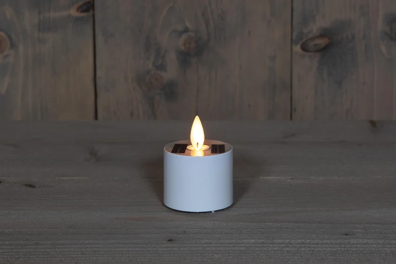 SOLAR TEELICHT MIT BEWEGLICHER FLAMME WEISS 5X6CM