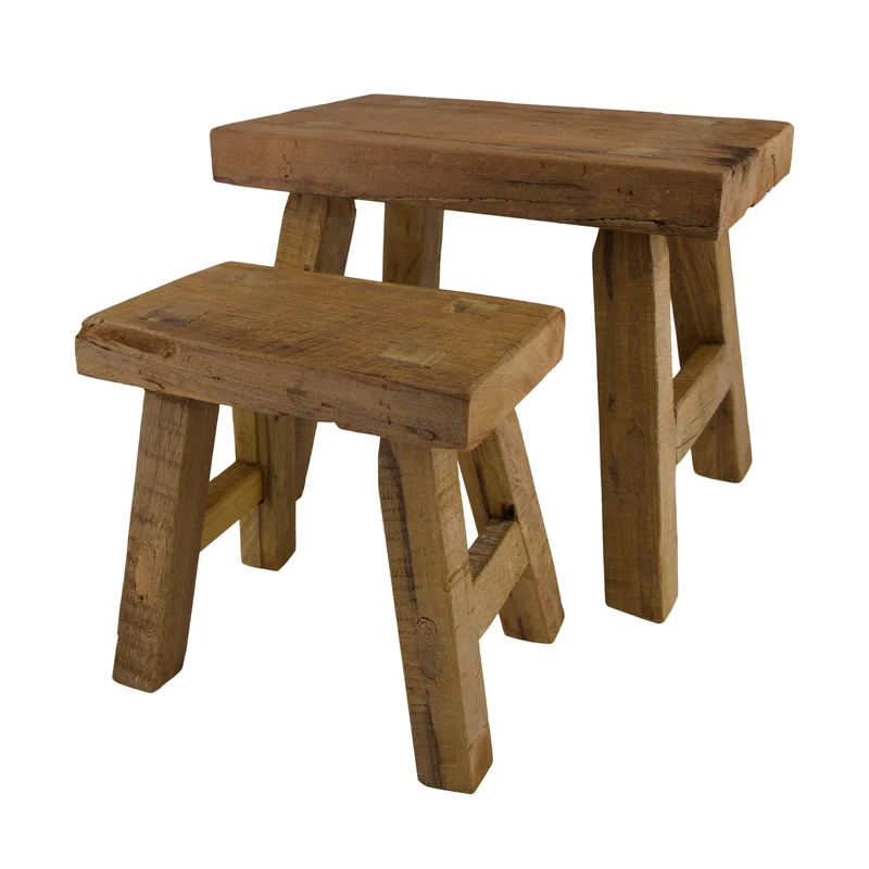2er-Set Hocker, rechteckig, Altholz, 35x25x30cm, Braun