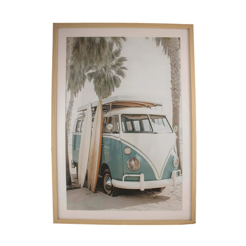 Wandbild Van mit Surfbrett Papier mit Glas 70x4x100cm Mehrfarbig