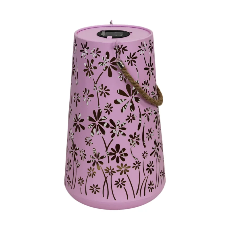 Laterne Solar Metall 22x22x35cm Rosa/Gold