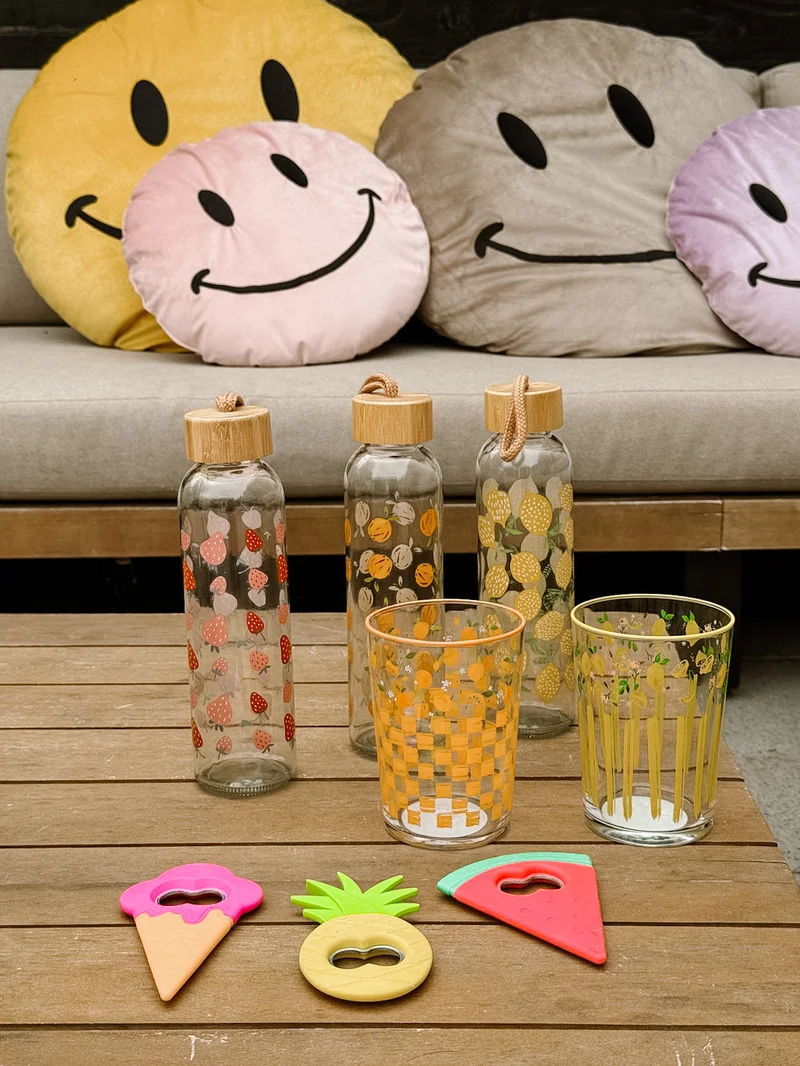 GLAS-TRINKFLASCHE MIT FRÜCHTEN 500ML 3ER-SET
