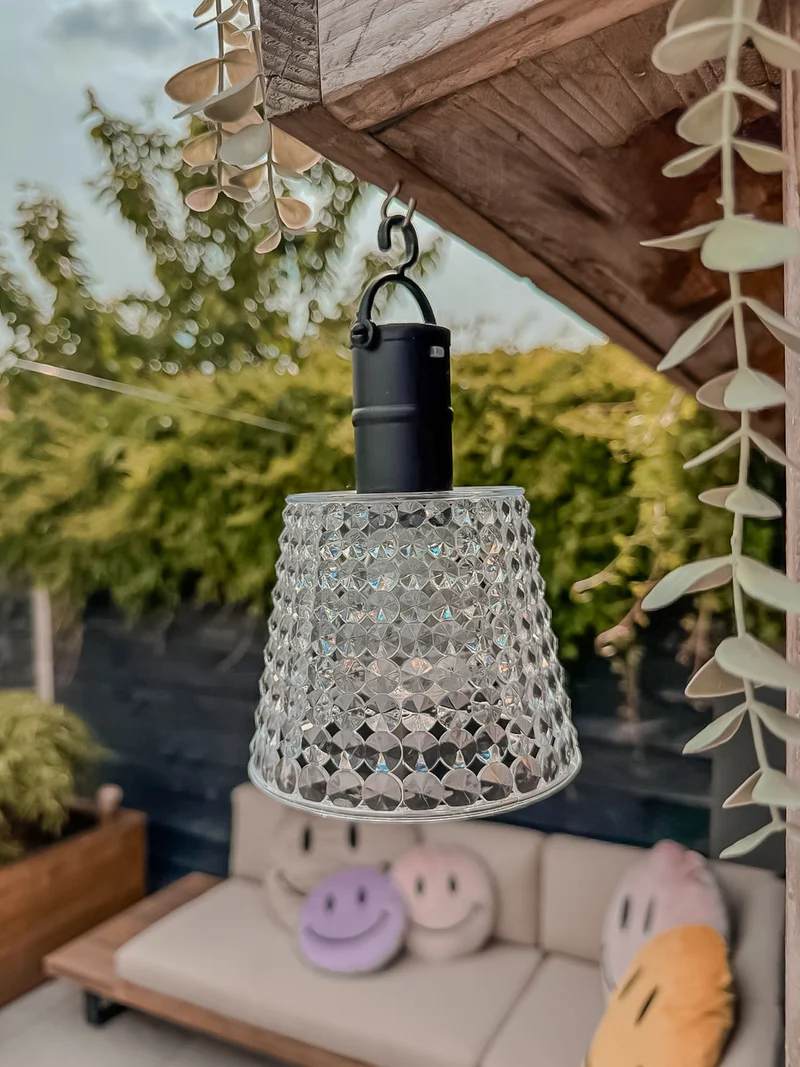 SOLAR-HÄNGELEUCHTE TRANSPARENT 12,5X12,5X16CM 1LED WARMWEISS