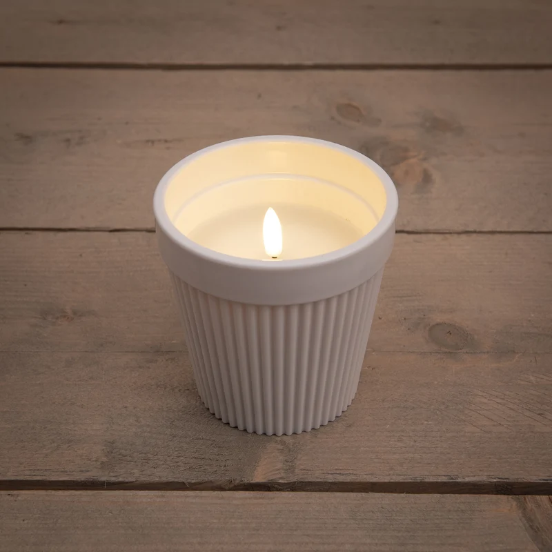 AUSSENKERZE IM TOPF 3D-FLAMME KUNSTSTOFF 11X11X11CM WEISS
