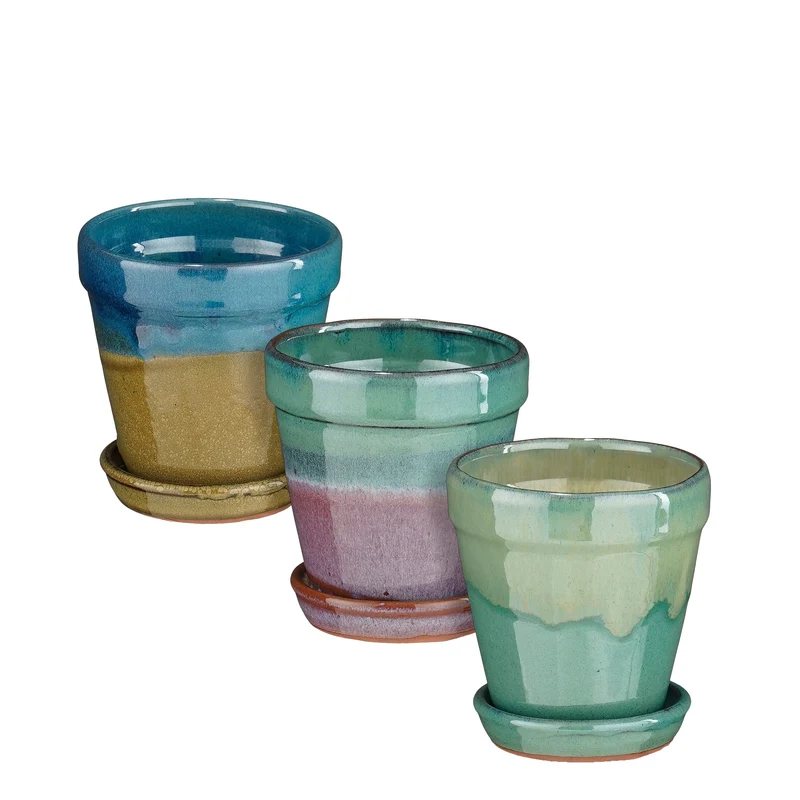 Madrid Topf rund lila petrolblau 3-fach sortiert - h11,5xt11,5cm