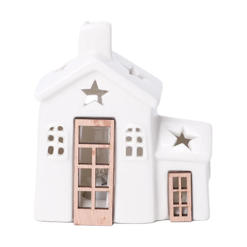 Tischdeko Haus m/LED 11x6x12cm Natur/Weiß