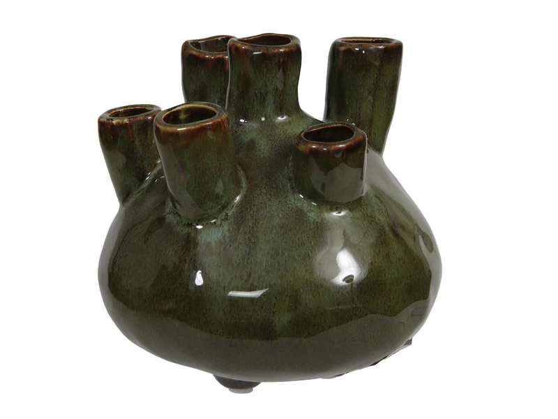 Blumenvase aus Steingut, grün 15,5x14 cm