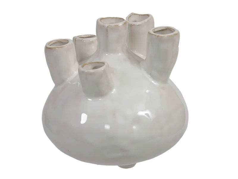 Steingut Blumenvase creme 15,5x14 cm
