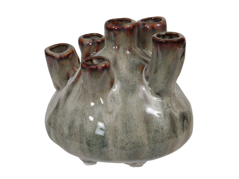 Steingut Blumenvase beige 12x10 cm