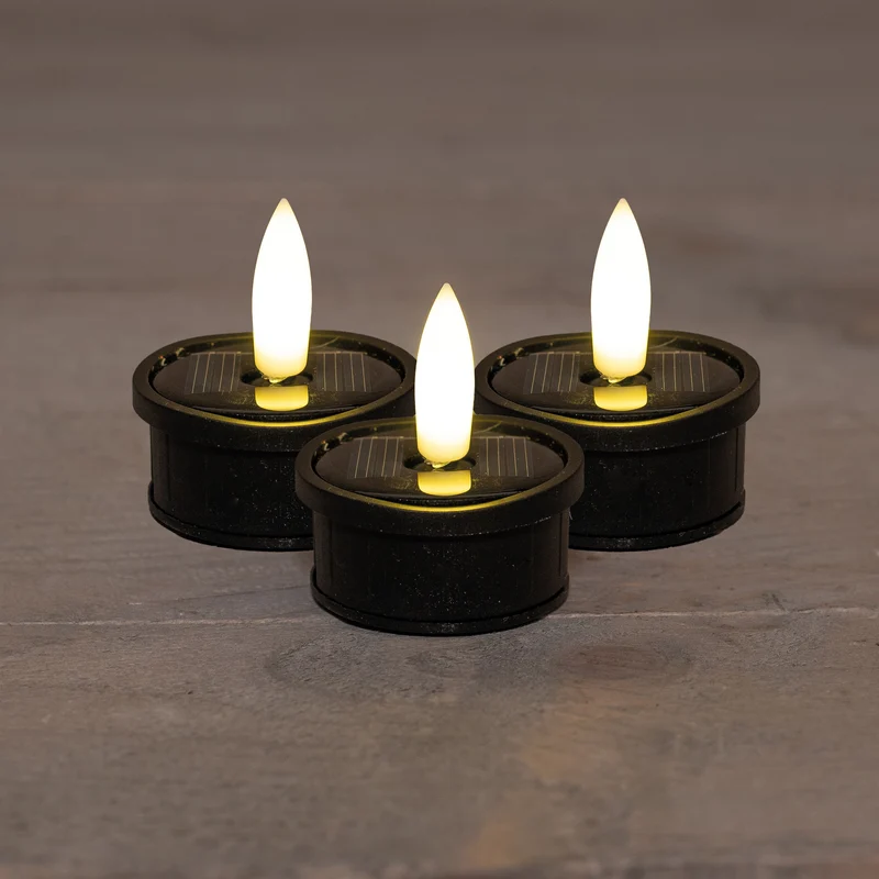 SOLAR-TEELICHT 3D-LONTEN-SET, 3ER-PACK, SCHWARZ / BLISTER