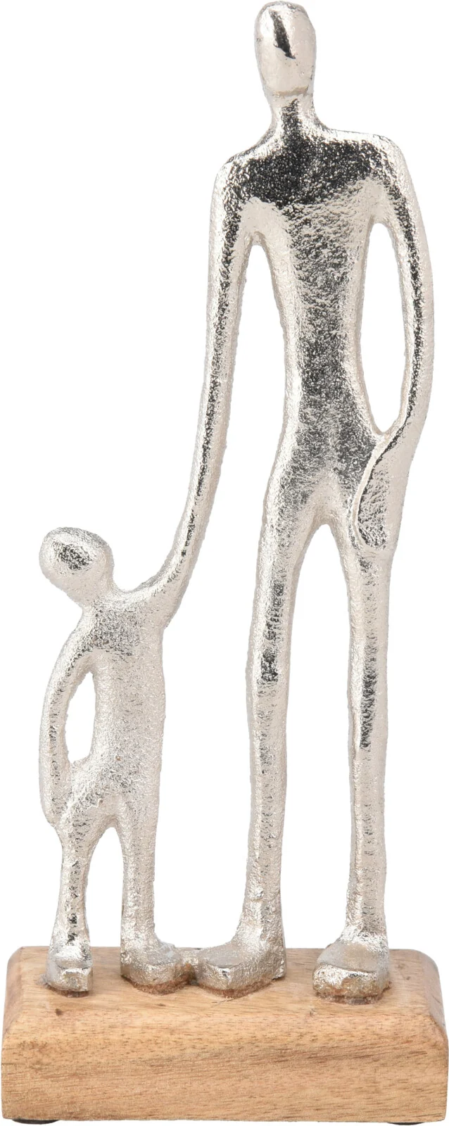 SKULPTUR MANN UND KIND ALUMINIUM 10X5X24CM SILBER