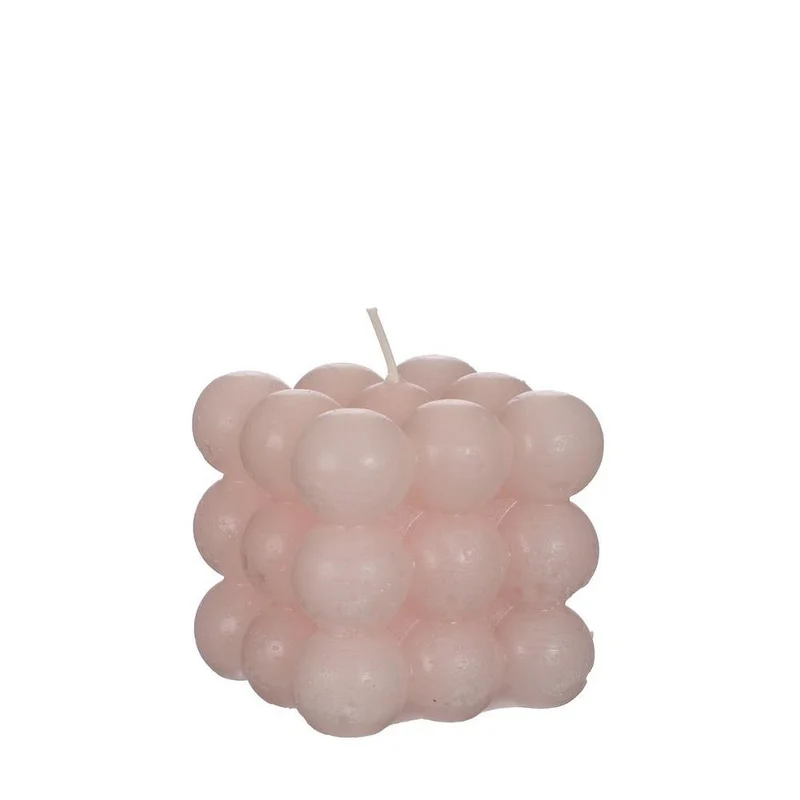 Bubble Kerze 8x8x8 cm weiß rosa