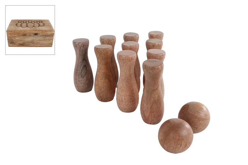 Spiel "Bowling" naturfarbenes Mango 13x8x5cm
