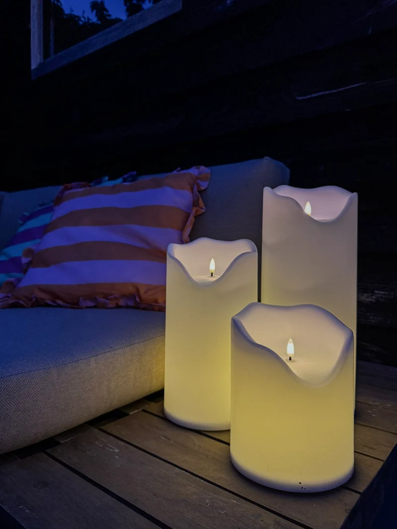 LED-Kerzenset "3tlg" creme Kunststoff 9xAAex 16x16x20/30/40cm