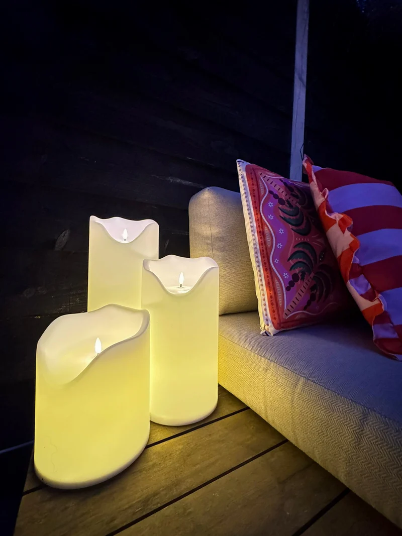 LED-Kerzenset "3tlg" creme Kunststoff 9xAAex 16x16x20/30/40cm
