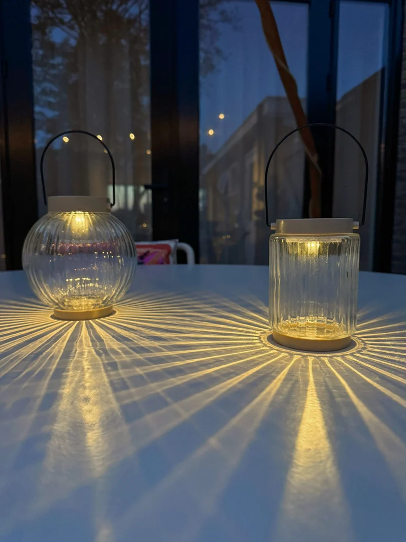 SOLAR LATERNE 1LED GLAS 14,5X15CM TERRA ( 2V-25MA SOLAR)