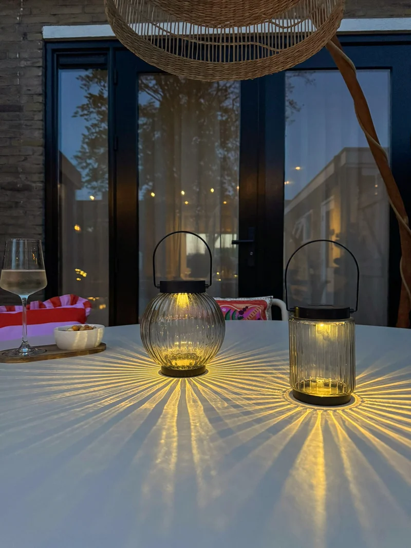 LATERNE SOLAR 1LED GLAS 14,5X15CM OLIV ( 2V-25MA SOLAR)
