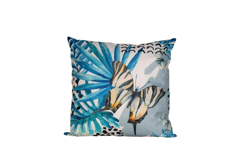 OUTDOOR-KISSEN BLAU VOGEL UND BLUMEN 45X45CM