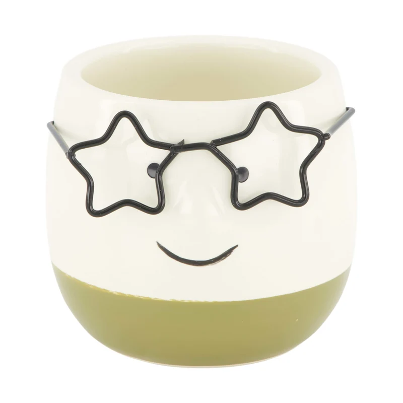 Pflanztopf Gesicht mit Brille Keramik 7,5x7,5x6,5cm Grün