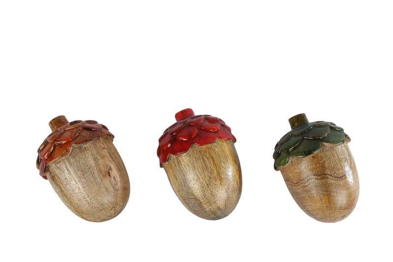 Skulptur "Acorn" natur/farbig 3er-Sortiment Mango/Aluminium 7x7x11cm