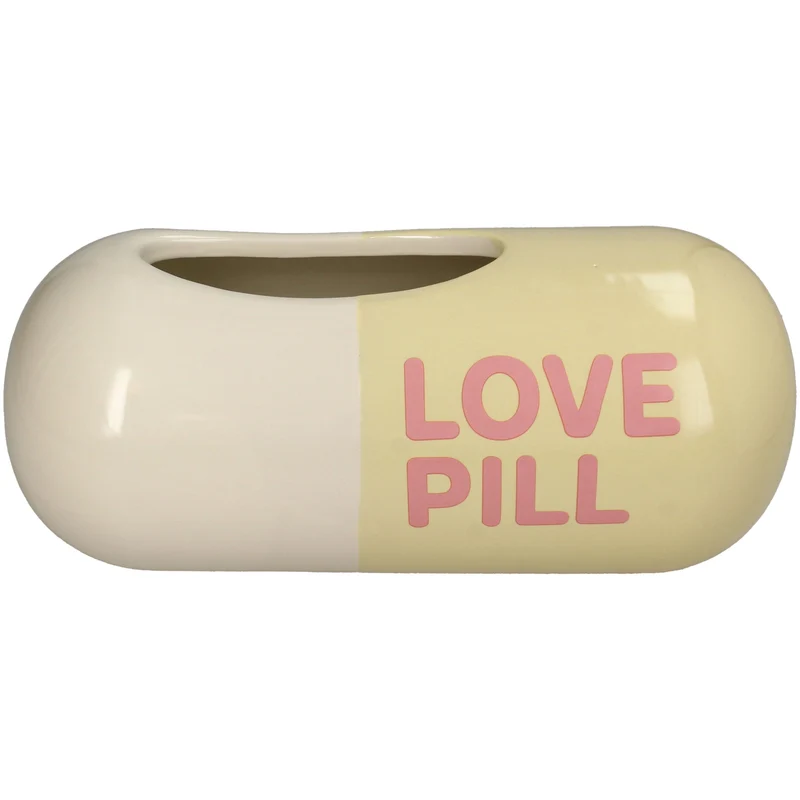 Pflanzgefäß Love Pill Feines Steingut Gelb 30,5x14x12cm