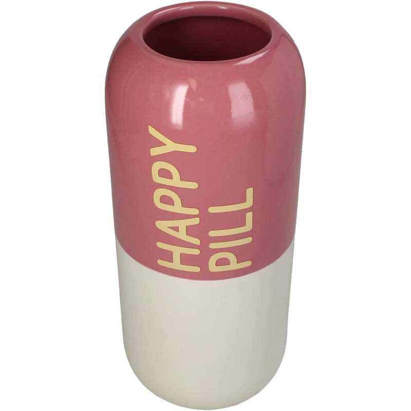 Vase Happy Pill Feinste Steingut Rosa 13,5x13,5x30cm