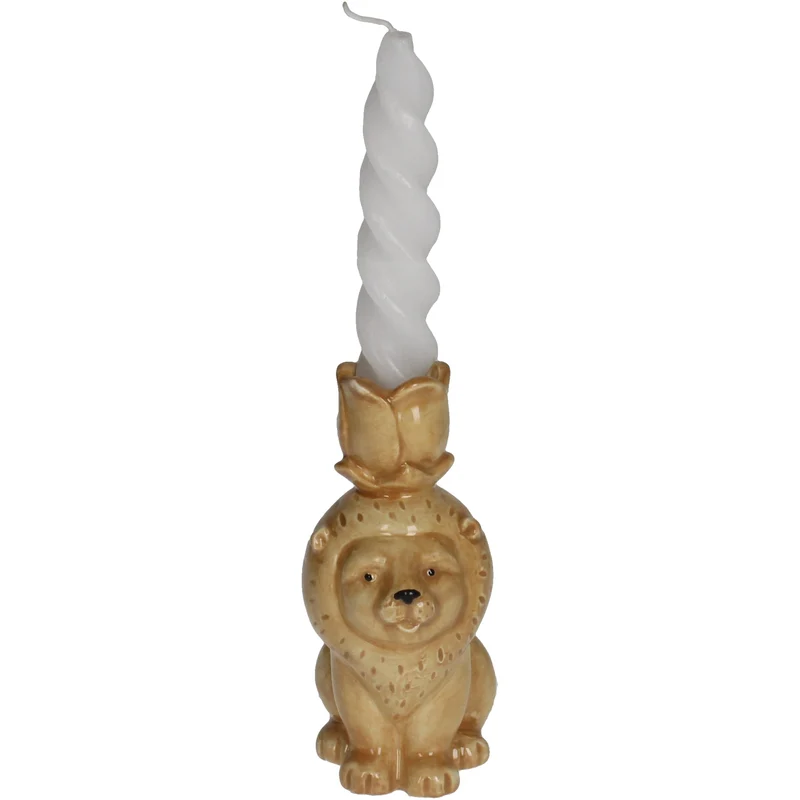 Kerzenständer Löwe Steinzeug Braun 7,6x6,2x13,5cm