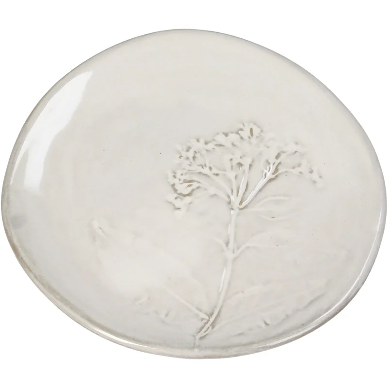 Platte Feldblume Steingut Weiß 14x13x1,5cm
