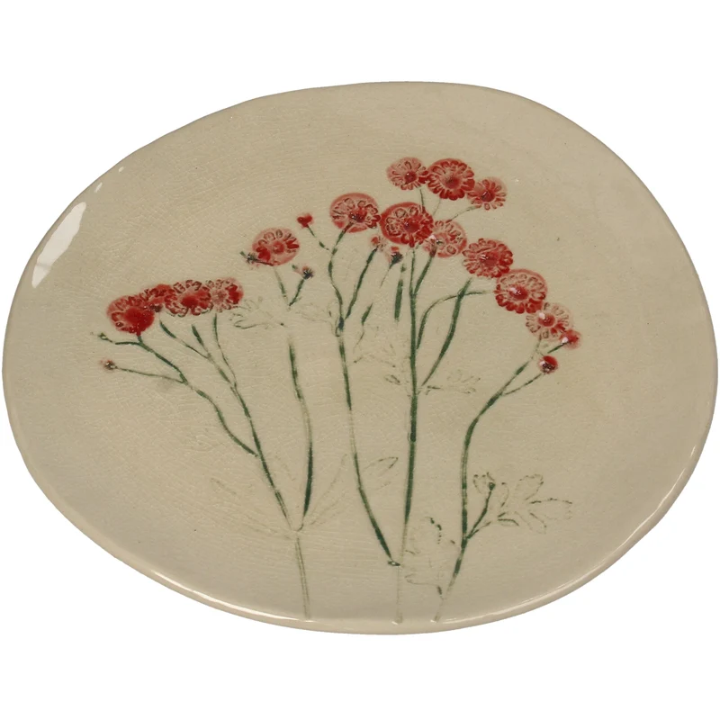 Platte Feld Blume Steingut Rot 21x21x1.8cm