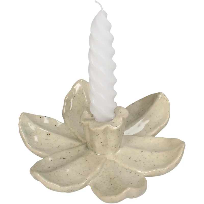 Kerzenständer Blume Steingut Beige 17x17x4.5cm