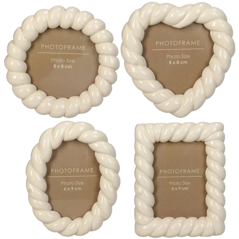 Fotorahmen Twisted Polyresin Elfenbein 6x9cm 4-fach sortiert