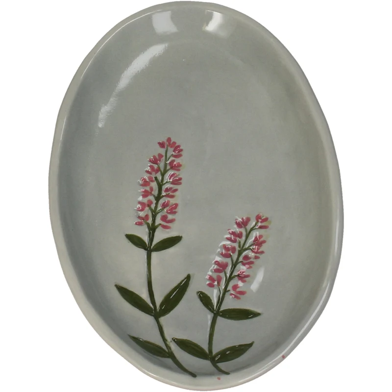 Platte Blumen Porzellan Grau 19.7x12x1.8cm
