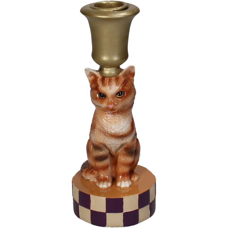 Kerzenhalter Katze Polyresin Multi 7,5x7,5x18cm