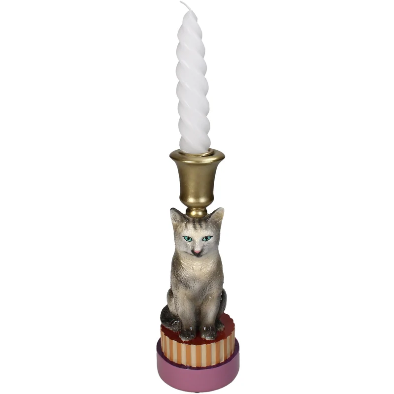 Kerzenständer Katze Polyresin Multi 8.5x8.5x22cm