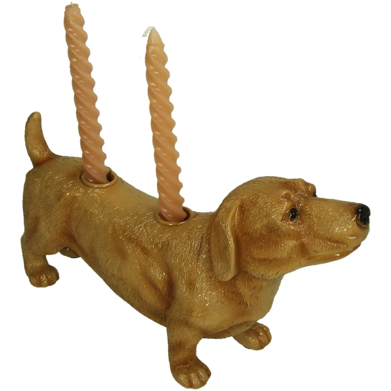 Kerzenständer Dackel Polyresin Braun 31x9x16,5cm