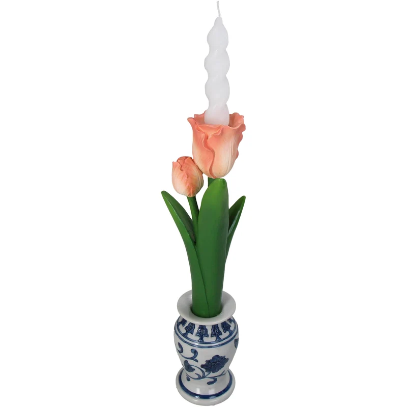 Kerzenständer Tulpe Polyresin Pfirsich 9,5x9x35cm