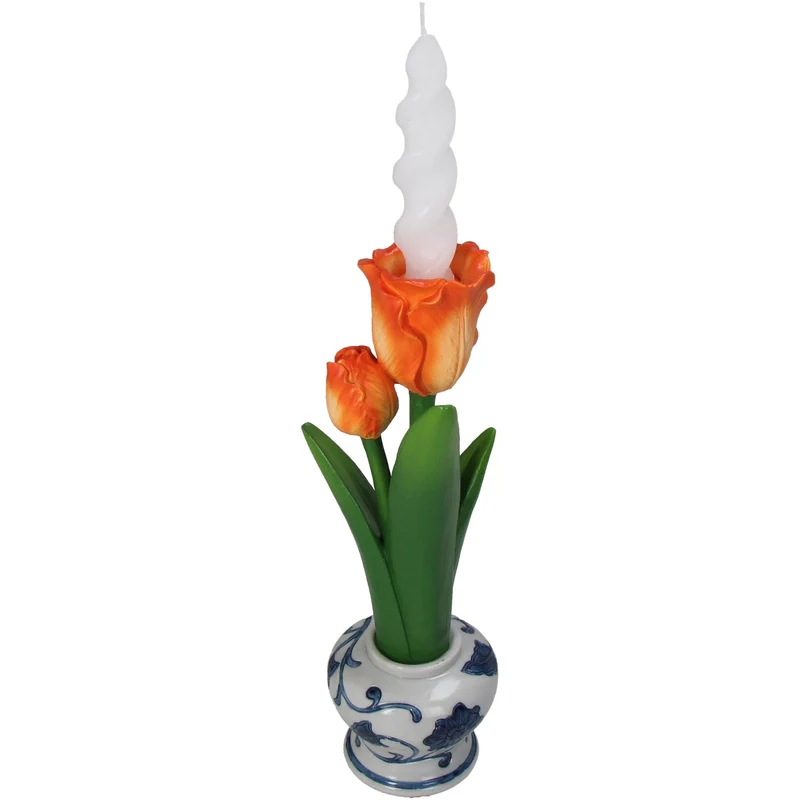 Kerzenhalter Tulpe Polyresin Orange 9,5x9x27cm