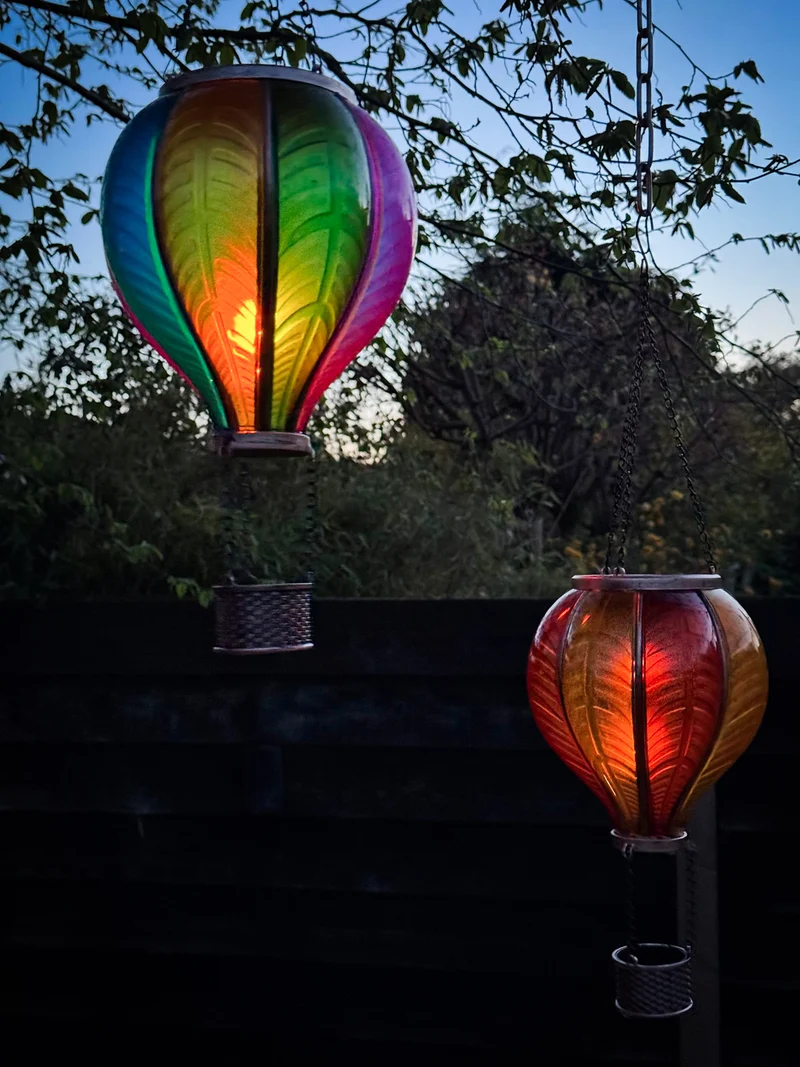 SOLAR-HEISSLUFTBALLON 20LED MIT FLAMMENEFFEKT 14X45CM GELB/ORANGE