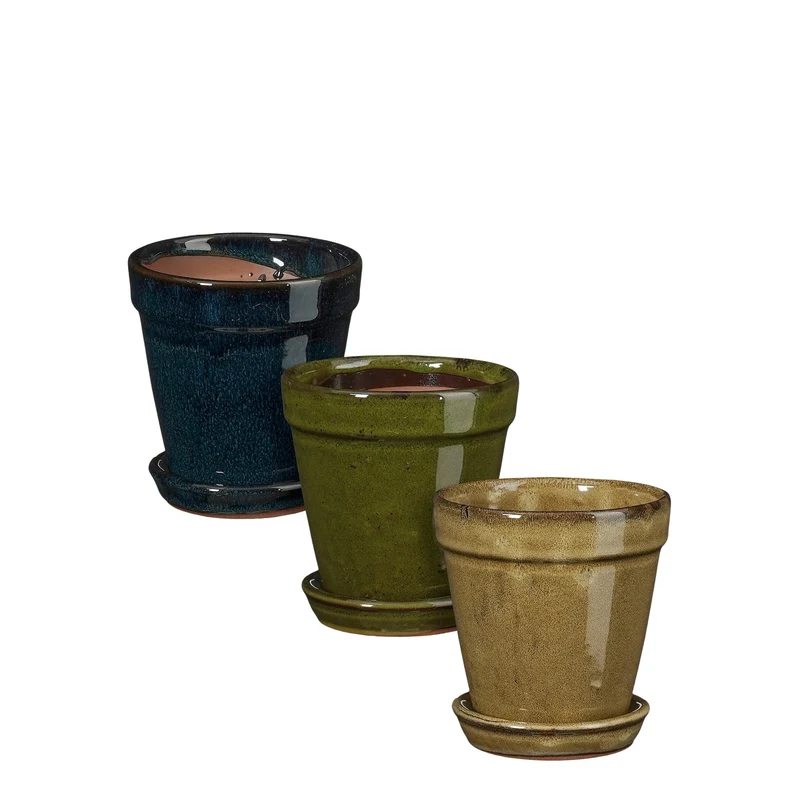 Madrid Topf rund creme d.grün d.blau 3-fach sortiert - H11,5xT11,5cm