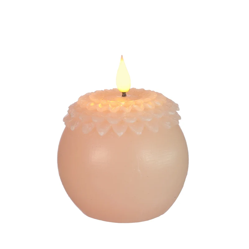 LED-Wachskerze Blüte Perle Ø9 H.12 cm weiß-rosa mit Timer