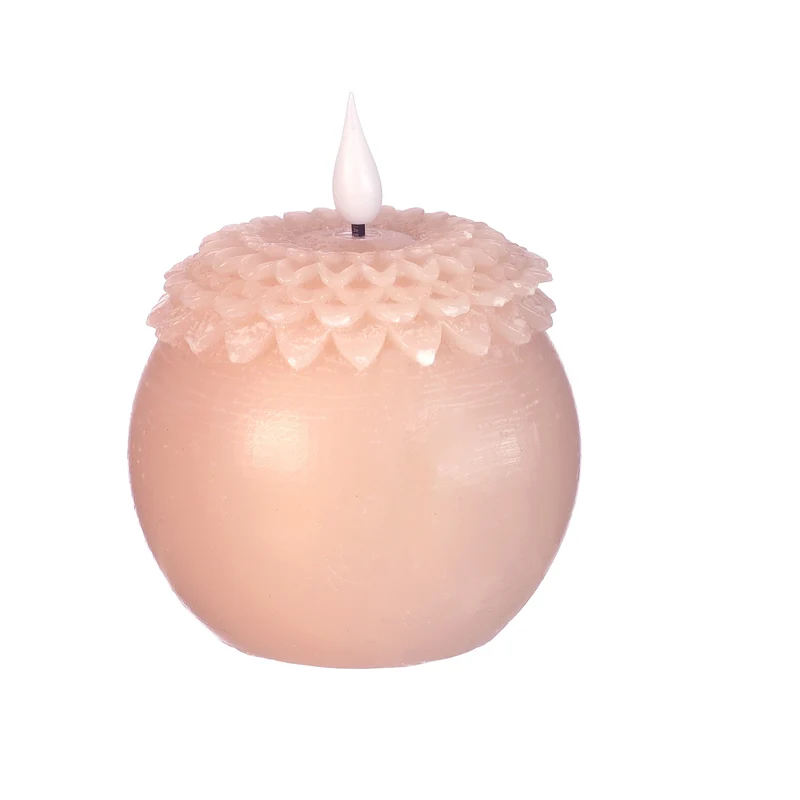 LED-Wachskerze Blüte Perle Ø9 H.12 cm weiß-rosa mit Timer