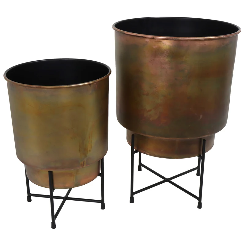 2er-Set Pflanzgefäße Metall Bronze 40x40x60cm