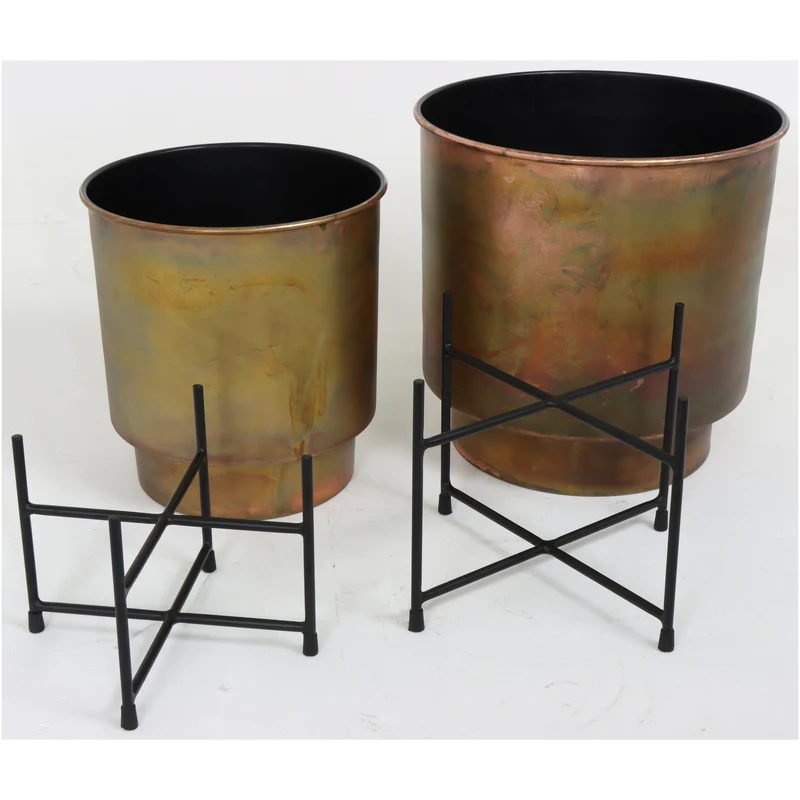 2er-Set Pflanzgefäße Metall Bronze 40x40x60cm