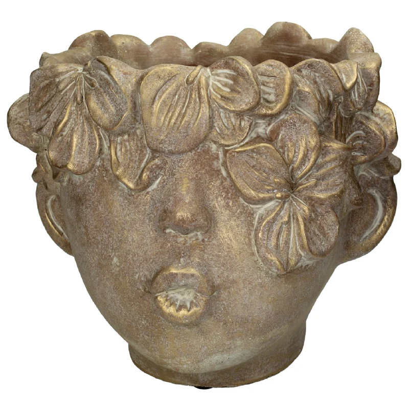 Blumentopf Zement Gesicht Gold 21x23x26cm