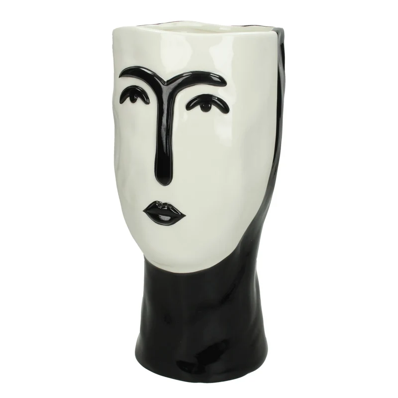 Pflanzgefäß Keramik Gesicht Schwarz 28x13x13cm