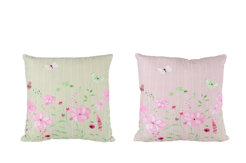 Kissen "Floral" grün/rosa 2-fach sortiert Stoff 45x45x10cm